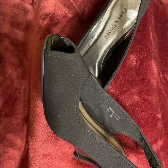 Vintage Black Karen Scott fabric Peep toe sling backs size 6 - Picture 4 of 6